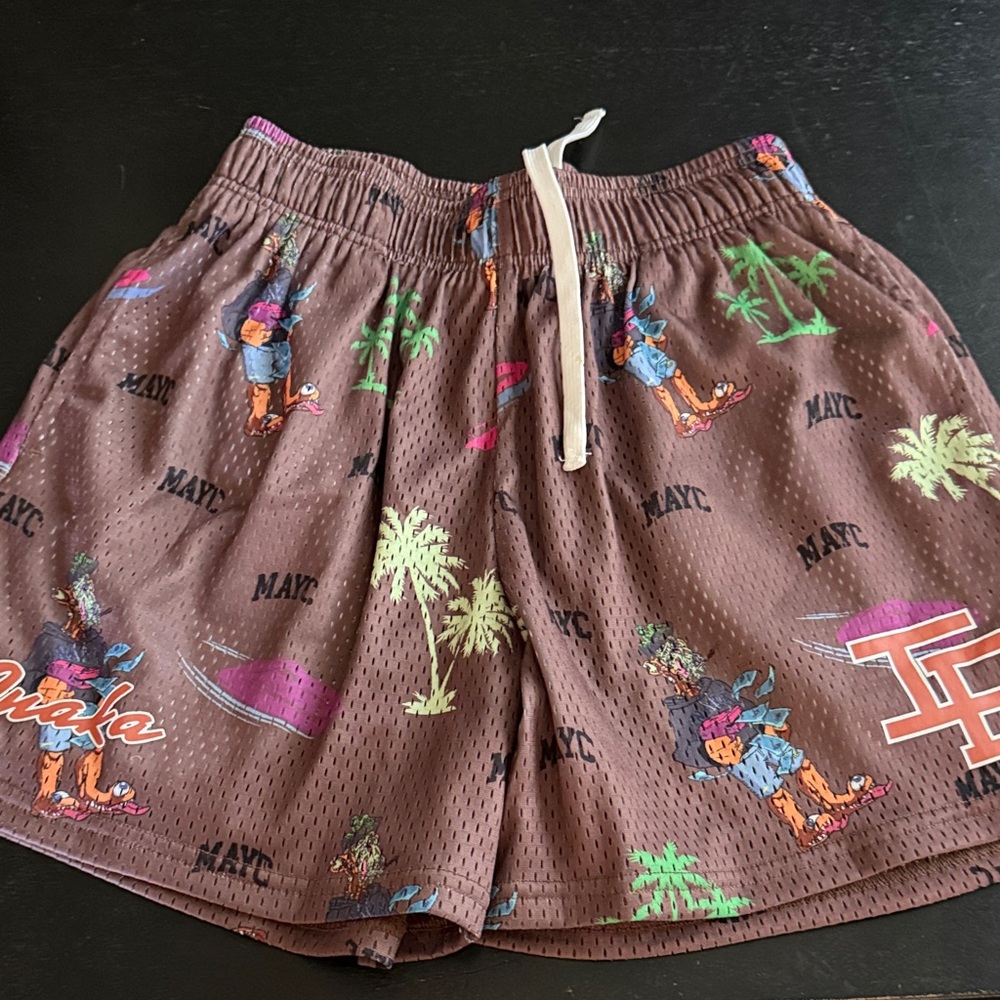 Inaka Brown Graphic Mesh Shorts